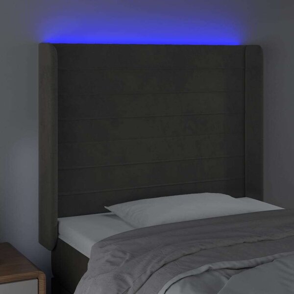 VidaXL LED-es Bársony Fejtámla - Sötétszürke - 103x16x118/128cm