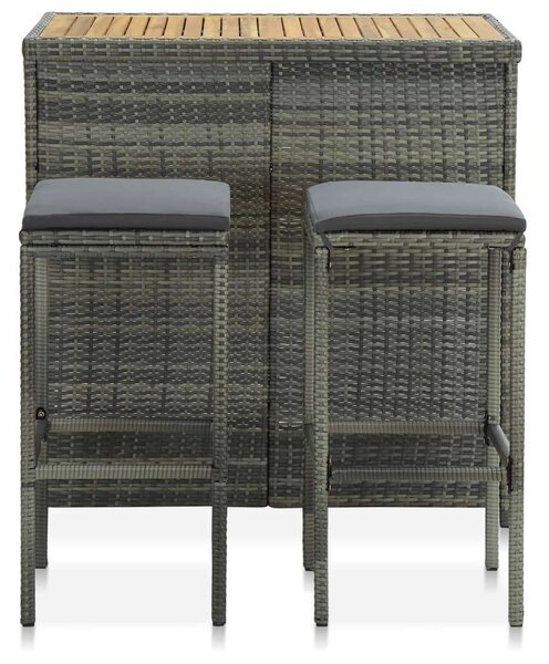 VidaXL 3 részes szürke polyrattan bárszett