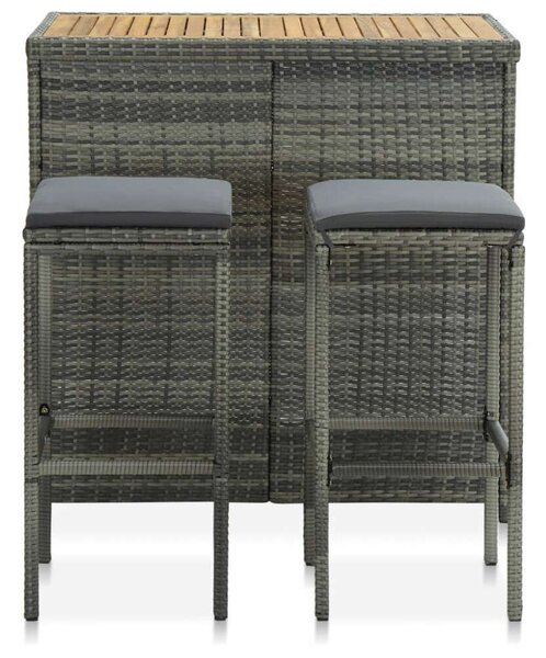 VidaXL 3 részes szürke polyrattan bárszett
