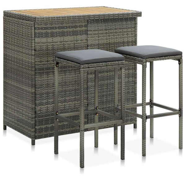 VidaXL 3 részes szürke polyrattan bárszett