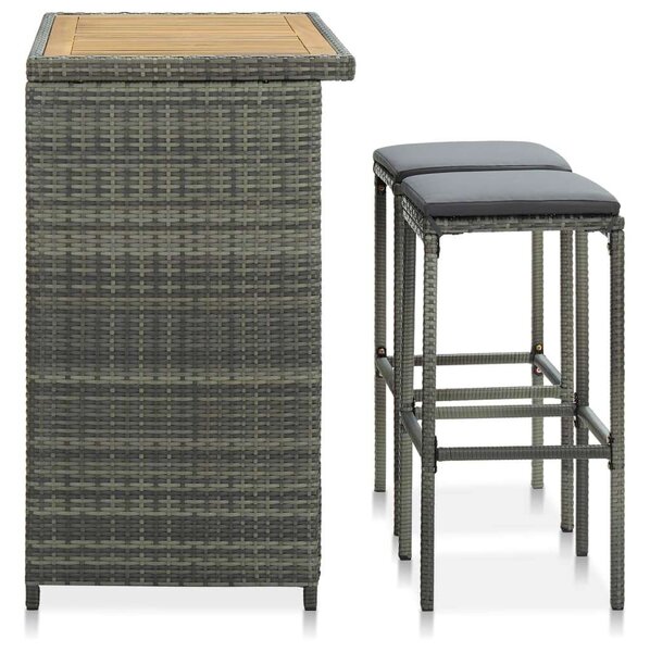 VidaXL 3 részes szürke polyrattan bárszett