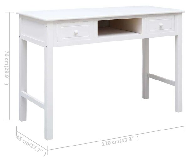 VidaXL fehér fa íróasztal 110 x 45 x 76 cm