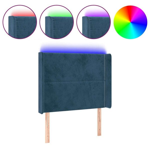 Bársony Ágyfejtámla LED-es - Sötétkék - 103x16x118/128cm