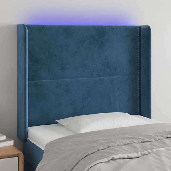 Bársony Ágyfejtámla LED-es - Sötétkék - 103x16x118/128cm