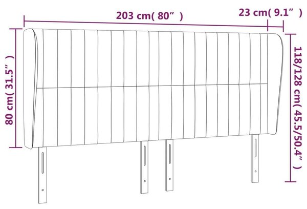 VidaXL Fekete Bársony Fejtámla Szárnyakkal - 203cm