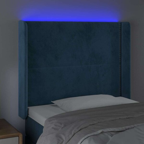Bársony Ágyfejtámla LED-es - Sötétkék - 103x16x118/128cm