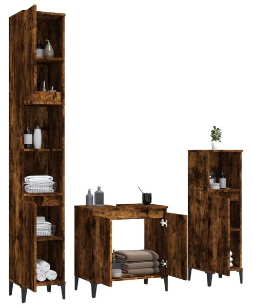 VidaXL Fürdőszoba Bútor Szett - Füstös Tölgy - 3 részes