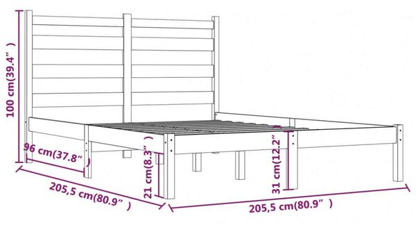 VidaXL Fekete Tömörfenyő Ágykeret - 200x200 cm