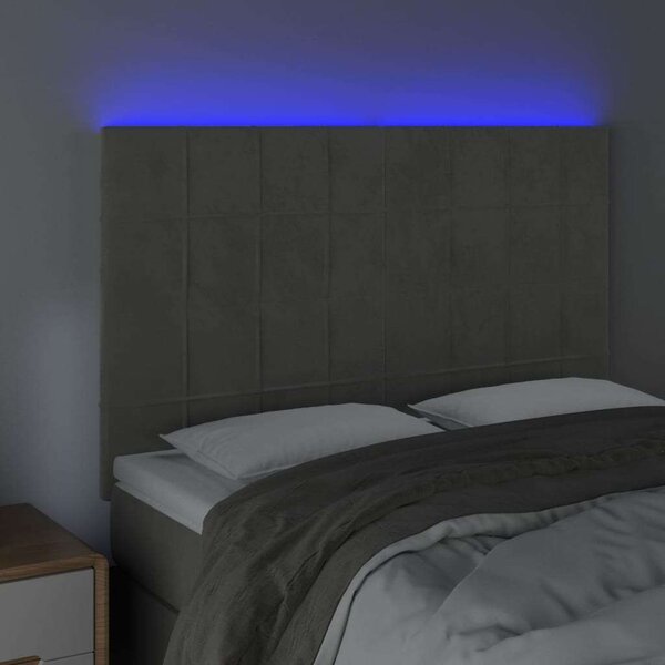 VidaXL világosszürke bársony LED-es fejtámla 144x5x118/128 cm