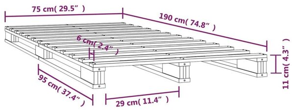 VidaXL tömör fenyőfa raklapágy 75 x 190 cm (Small Single)