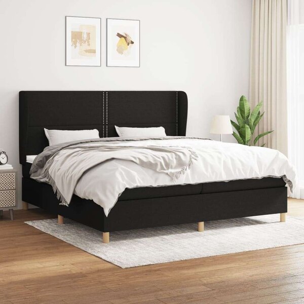 VidaXL 200x200 cm-es Fekete Szövet Ágy Rugós Matraccal