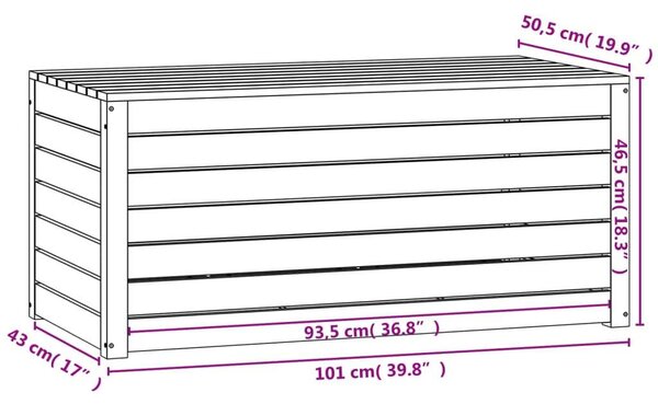 VidaXL tömör fenyőfa kerti láda 101 x 50,5 x 46,5 cm