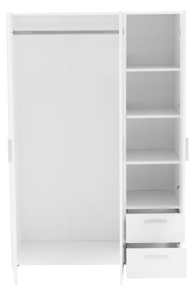 KONDELA Gardróbszekrény polcokkal, fehér, ADELI