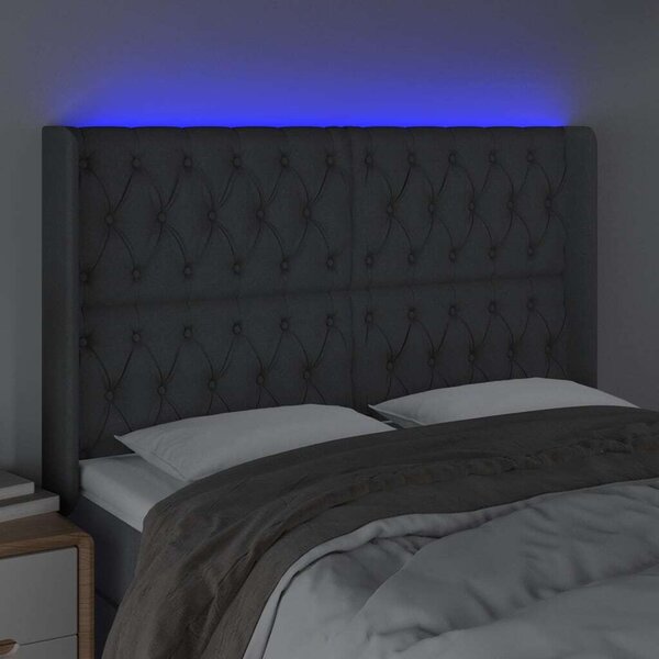 VidaXL sötétszürke szövet LED-es fejtámla 163x16x118/128 cm