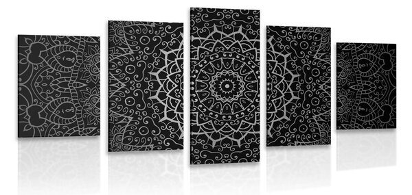 5 részes kép vintage Mandala indiai stílusban fekete fehérben