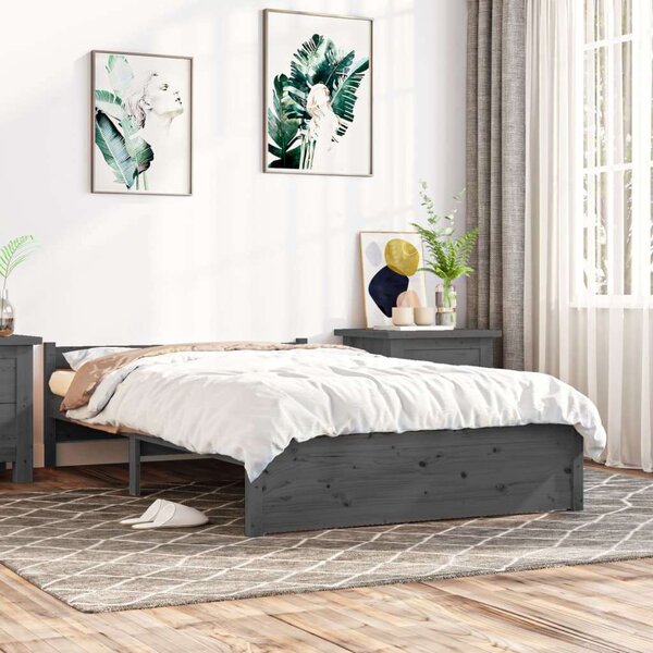 VidaXL szürke tömör fa ágykeret 135x190 cm (4FT6 Double)