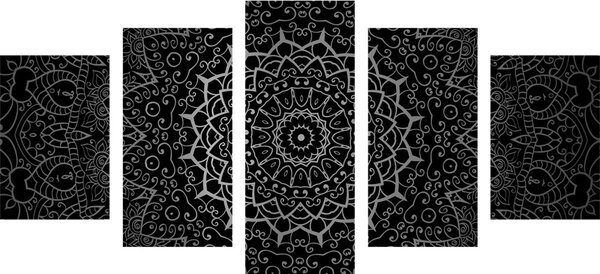 5 részes kép vintage Mandala indiai stílusban fekete fehérben
