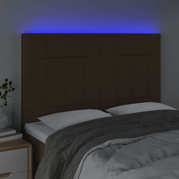 VidaXL sötétbarna szövet LED-es fejtámla 144x5x118/128 cm