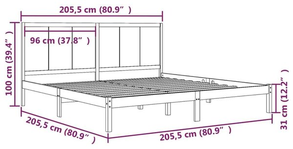 VidaXL Fekete Fenyőfa Ágykeret - 200x200 cm