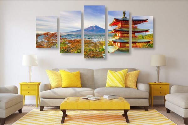 5 részes kép Chureito Pagoda és Fuji-hegy