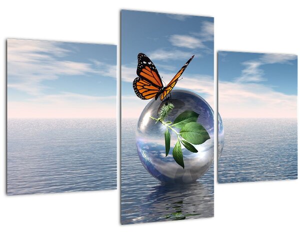 Pillangó képe egy üveggolyón (90x60 cm)
