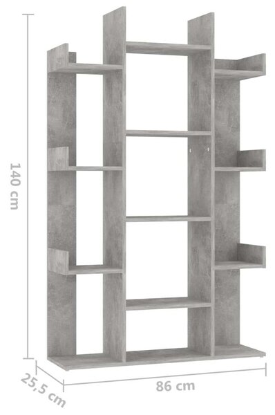 Modern Könyvespolc - Betonszürke - 13 Rekesz - 86x25,5x140 cm
