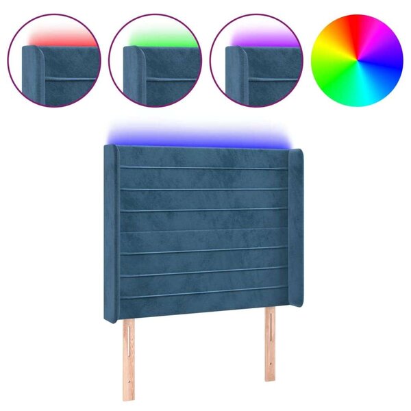 Bársony LED Fejtámla - Sötétkék - 103x16x118/128cm