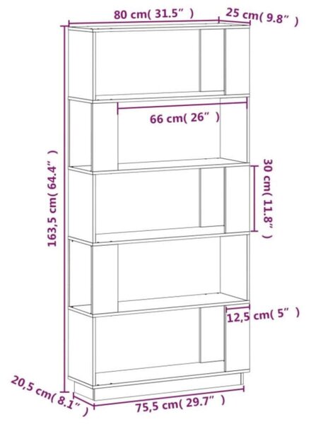 VidaXL Fehér Fenyőfa Könyvespolc/Térelválasztó - 80x25x163,5 cm