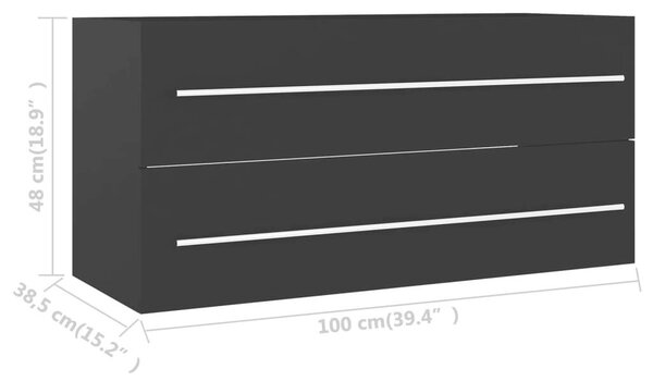 Fekete forgácslap mosdószekrény 100 x 38,5 x 48 cm
