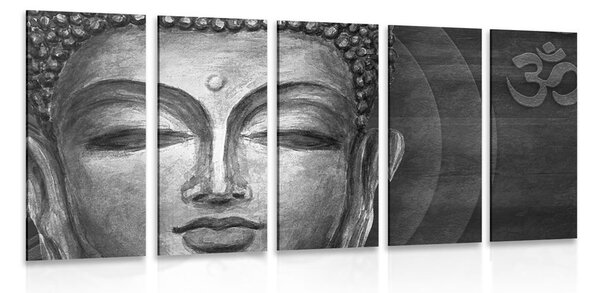 5-részes kép Buddha arc fekete fehérben