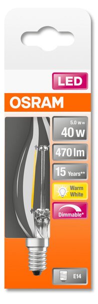 OSRAM Superstar dimmelhető LED gyertya, átlátszó üveg búra, 4,5W 470lm 2700K E14, átlagos élettartam: 15000 óra, fényszín: meleg fehér LED SST CL BA DIM 40 FIL 4.5W 2700K E14 ( 4058075434561 )