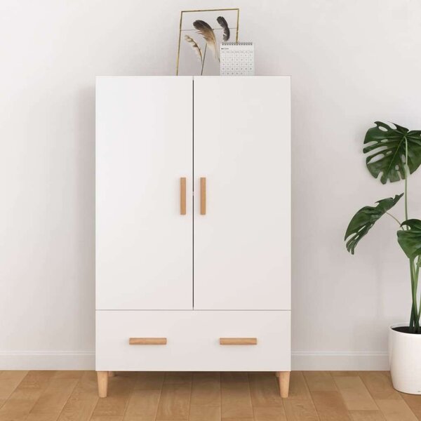 Modern Fehér Fa Szekrény - 70x31x115 cm - Fiókkal és Polcokkal