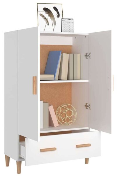 Modern Fehér Fa Szekrény - 70x31x115 cm - Fiókkal és Polcokkal