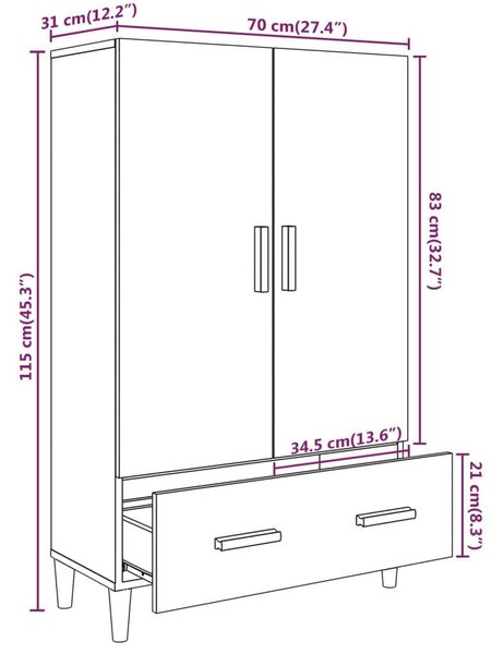 Modern Fehér Fa Szekrény - 70x31x115 cm - Fiókkal és Polcokkal