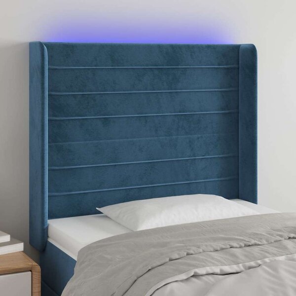 VidaXL sötétkék bársony LED-es fejtámla 83x16x118/128 cm