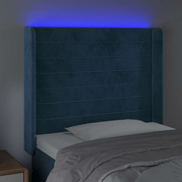 VidaXL sötétkék bársony LED-es fejtámla 83x16x118/128 cm