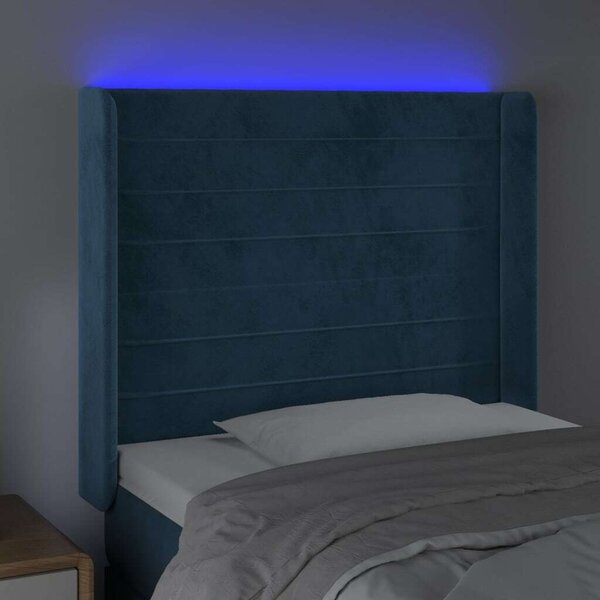VidaXL sötétkék bársony LED-es fejtámla 83x16x118/128 cm