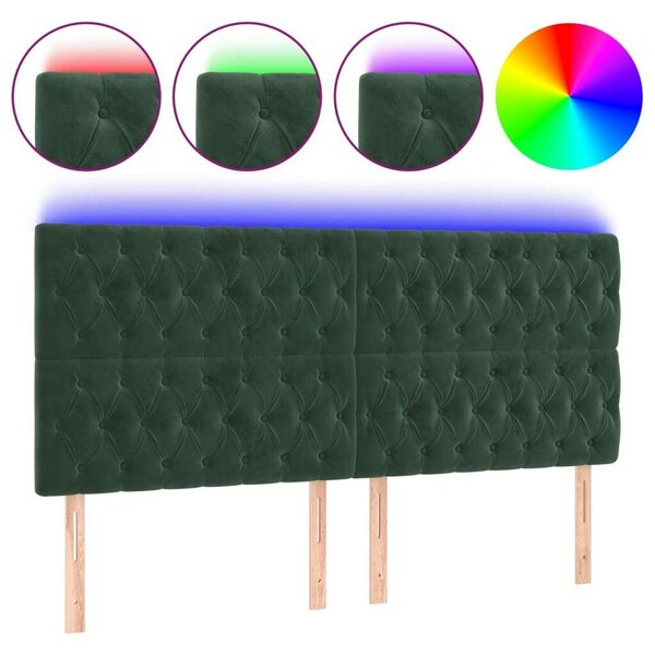 VidaXL sötétzöld bársony LED-es fejtámla 180x7x118/128 cm