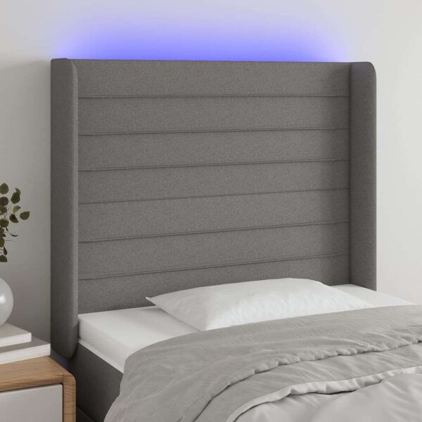 VidaXL LED Ágyfejtámla - Szövet - Sötétszürke - 83x16x118/128cm