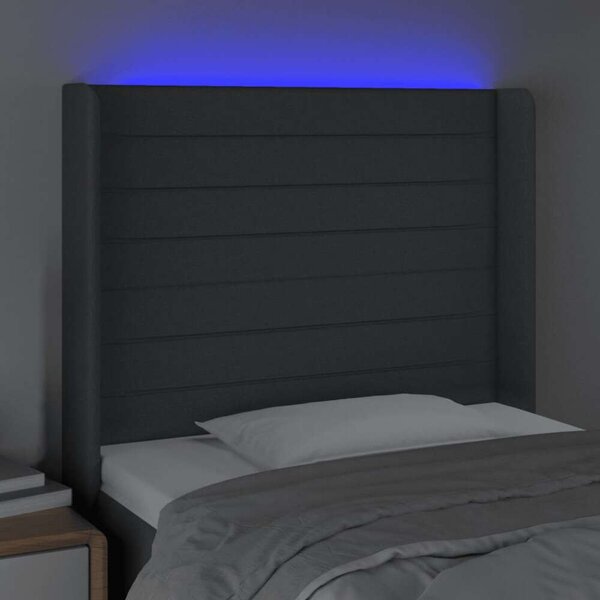 VidaXL LED Ágyfejtámla - Szövet - Sötétszürke - 83x16x118/128cm
