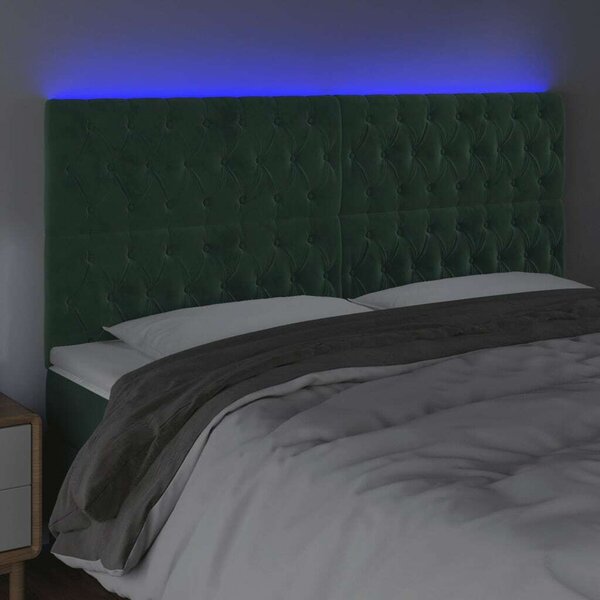 VidaXL sötétzöld bársony LED-es fejtámla 180x7x118/128 cm