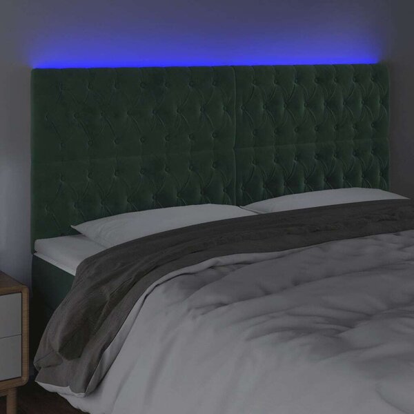VidaXL sötétzöld bársony LED-es fejtámla 180x7x118/128 cm