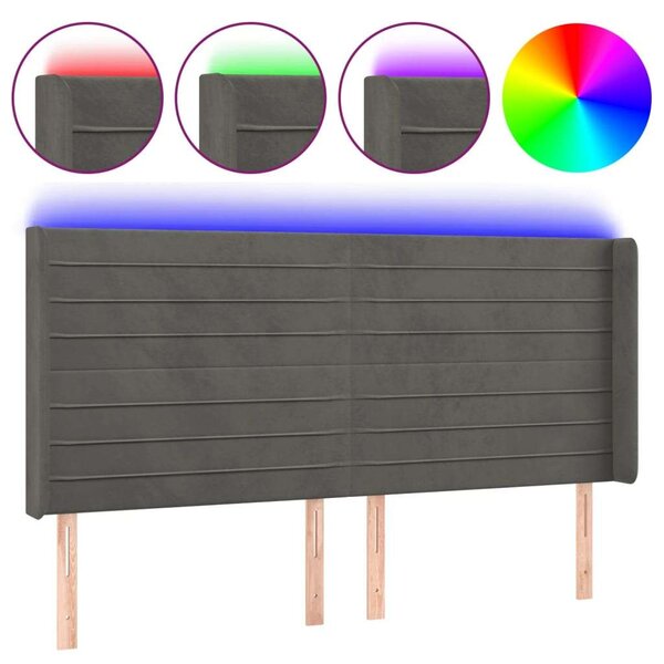 VidaXL sötétszürke bársony LED-es fejtámla 163x16x118/128 cm