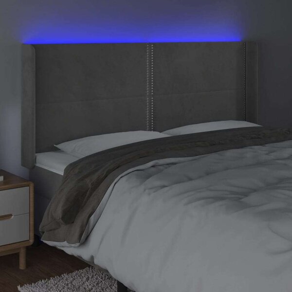 VidaXL világosszürke bársony LED-es fejtámla 203x16x118/128 cm