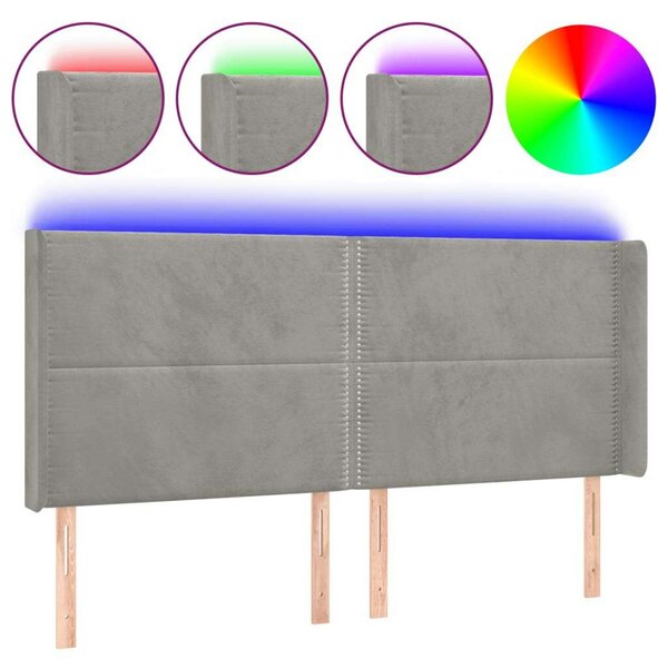 VidaXL világosszürke bársony LED-es fejtámla 203x16x118/128 cm