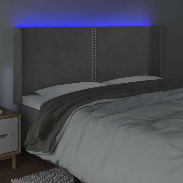 VidaXL világosszürke bársony LED-es fejtámla 203x16x118/128 cm