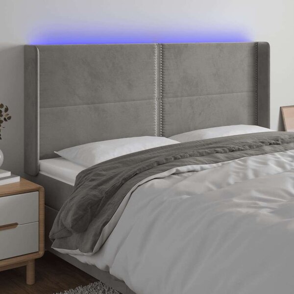 VidaXL világosszürke bársony LED-es fejtámla 203x16x118/128 cm
