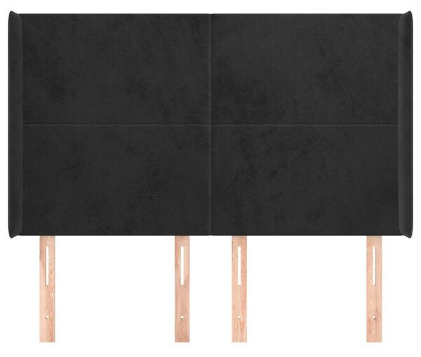 VidaXL Fekete Bársony Ágyfejtámla Szárnyakkal - 147x16x118/128 cm