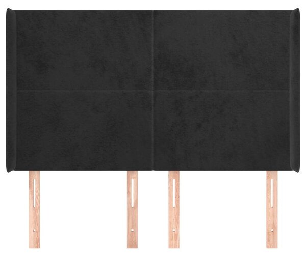VidaXL Fekete Bársony Ágyfejtámla Szárnyakkal - 147x16x118/128 cm