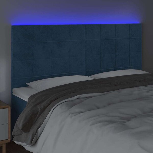 VidaXL sötétkék bársony LED-es fejtámla 180x5x118/128 cm